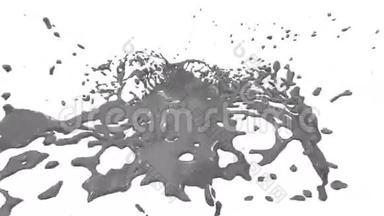 灰色油漆喷泉3D白色背景与阿尔法通道使用阿尔法面具。 带涡旋液的喷泉顶部。 3D